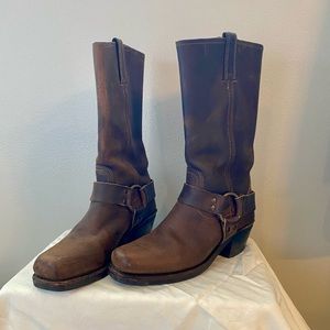 Frye Brown Leather Harness 12R Tall Square Toe Biker Boot Women's size 6